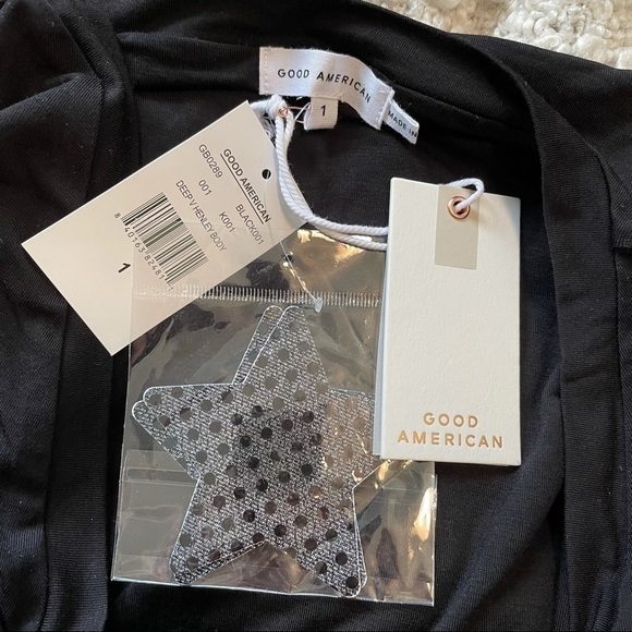 GOOD American NWT Deep V Henley Black Bodysuit 1 - Picture 8 of 10
